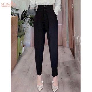 Quần tây nữ đi học 2 nút khuy cúc dọc cài lưng cao dáng quần baggy vải nữ học sinh cấp 3 dày co giãn nhẹ đi học làm công