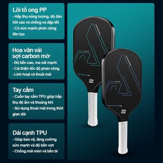 Vợt Pickleball Carbon T700 PRO Mặt Vợt Phủ Carbon Khối Lượng Siêu nhẹ Mặt Nhám Bám Bóng Sợi Carbon 16mm Lõi Dày Chuyên Nghiệp (SP138)