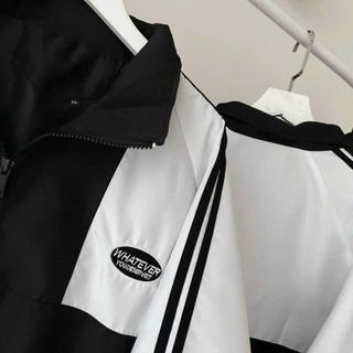 Áo Khoác Dù WHATEVER Chất Dù 2 Lớp Cổ Đứng Phối Sọc Tay Unisex Nam Nữ, Áo Khoác Bomber Thêu Logo Form Rộng