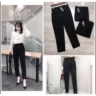 Quần tây baggy nữ đi học khuy lệch màu đen cạp lưng cao ống đứng dáng âu Quần vải nữ công sở học sinh tuyết mưa cạp cao