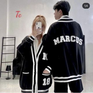 ÁO KHOÁC CARDIGAN MARCUS 18 - Áo Khoác Nỉ Nam Nữ Form Rộng Viền Trắng Màu Đen