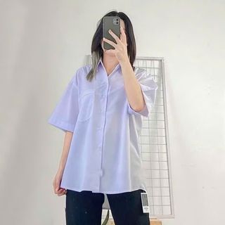 Áo sơ mi học sinh nam cấp 2 3 tay ngắn áo trắng học sinh tay lỡ chất kate mềm thoáng mát