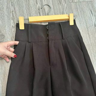 Quần tây nữ lưng cao đi học làm công sở 3 nút cài màu Đen Kem dáng quần baggy nữ cạp cao công sở vải dày mềm co giãn nhẹ