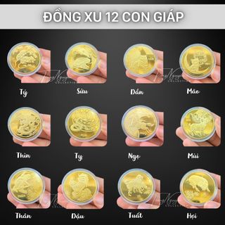 Đồng Xu Khắc Hình 12 Con Giáp Theo Tuổi Mạ Vàng Phong Thủy - Làm Quà Tặng, Trưng Bày