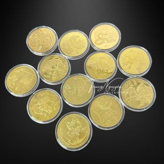 Đồng Xu Khắc Hình 12 Con Giáp Theo Tuổi Mạ Vàng Phong Thủy - Làm Quà Tặng, Trưng Bày