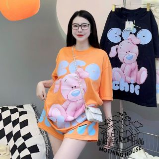 Đồ Bộ Nữ Tay Lỡ GẤU ECO  Chất Thun Cotton Form Rộng Dưới 65kg