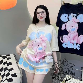 Đồ Bộ Nữ Tay Lỡ GẤU ECO  Chất Thun Cotton Form Rộng Dưới 65kg