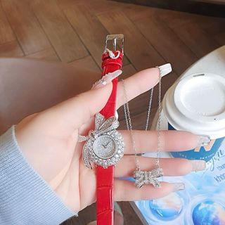 SET ĐỒNG HỒ NỮ CHÍNH HÃNG FUNMEI DÂY DA MẶT NƠ ĐÁ FULLBOX TEM HÃNG