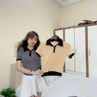 Áo polo kẻ sọc tay ngắn chất len siêu đẹp