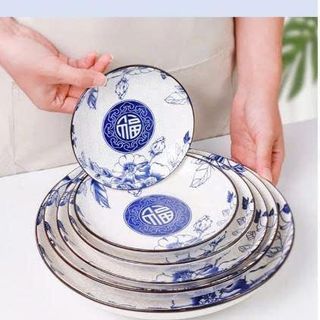 SET 10 ĐĨA SỨ HOA XANH CHỮ PHÚC SIZE 5