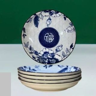 SET 10 ĐĨA SỨ MẮM HOA XANH CHỮ PHÚC