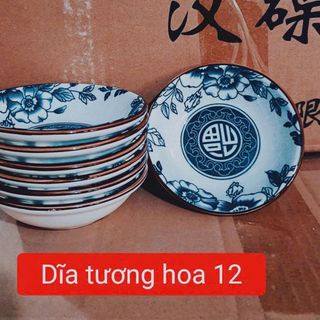 SET 10 ĐĨA SỨ MẮM HOA XANH CHỮ PHÚC