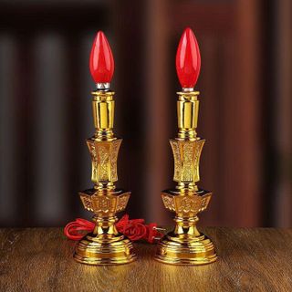 CẶP ĐÈN THỜ ĐẾ VÀNG BÓNG ĐỎ