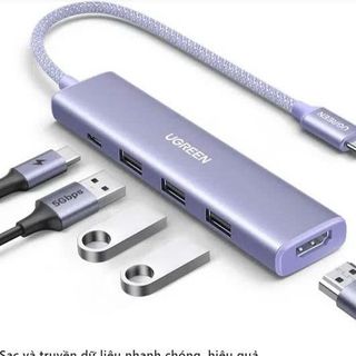 UGREEN 35582 - Bộ chuyển đổi USB Type-C 5 trong1 ra HDMI 4K@30Hz, USB 3.0, Sạc PD 100W