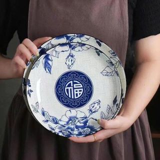 SET 10 ĐĨA SỨ HOA XANH CHỮ PHÚC SIZE 6