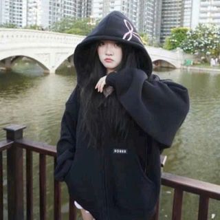 Áo khoác hoodie zip nỉ bông nơ hồng 2 lớp in trái tim Pink Bow from rộng nón to chống nắng unisex nam nữ hottrend