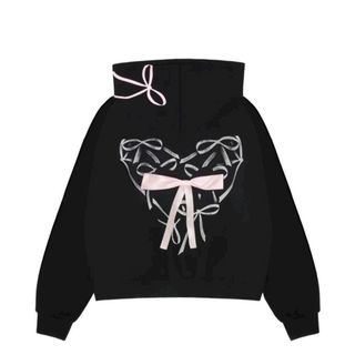 Áo khoác hoodie zip nỉ bông nơ hồng 2 lớp in trái tim Pink Bow from rộng nón to chống nắng unisex nam nữ hottrend