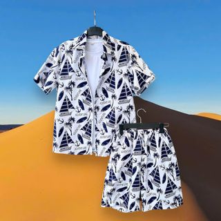 Bộ hoa lá cây dừa chim đi biển Chất kate Thái mát Size 4-3xl -Hà Đinh