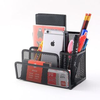 Khay Để Tài Liệu Đồ Dùng 3 Ngăn Kèm Ống Đựng Bút Kim Loại, Giá Để Thư Giấy Tờ 3 Ngăn Dạng Lưới Kèm Ống Bút, Văn Phòng Phẩm, Kệ Tài Liệu Đa Năng, Decor