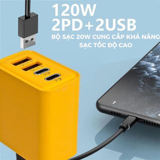 Cốc Sạc Nhanh 120W  Tích Hợp 4 Cổng Sạc Tiện Lợi
