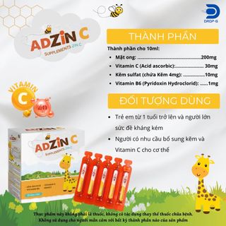 Bổ sung Vitamin C và Kẽm [AD ZinC] - hỗ trợ tăng sức đề kháng - H/20 ống
