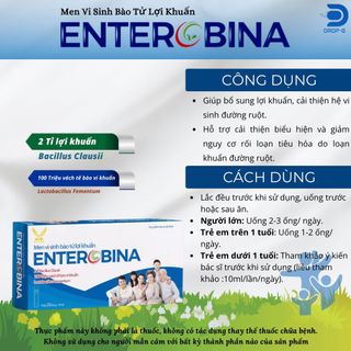Men Vi Sinh Lợi Khuẩn, Hỗ trợ giảm rối loạn tiêu hóa [Enterobina] - H/20 ống x 10ml