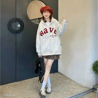Áo Khoác Nỉ Hoodie Zip Bông Thêu Chữ WAVE  Form Rộng Nam Nữ Unisex