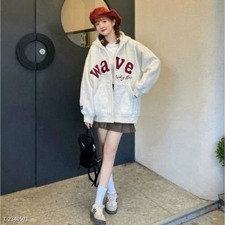 Áo Khoác Nỉ Hoodie Zip Bông Thêu Chữ WAVE Form Rộng Nam Nữ Unisex