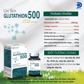 Hỗ trợ chống lão hoá da, đẹp da, sáng da[Uni Skin GLUTATHION 500] - H/ 30viên