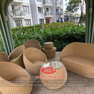 Sofa trứng nhựa giả mây tròn