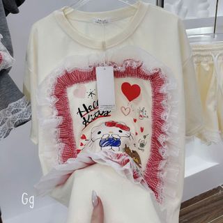 Bộ Áo Tay Lỡ Quần Đùi Kitty Viền Bèo Chất Tăm Mát Freesize Dưới 55kg