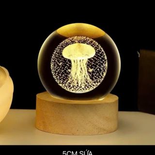 Quả Cầu Pha Lê Đế Gỗ 5cm Decor Trang Trí Phòng, Quà Sinh Nhật Bạn Bè/ Cặp Đôi, Đèn Ngủ 3D Pha Lê Tình Yêu, Đồ Trang Trí Để Bàn ,Decor, Văn Phòng Phẩm, Đèn Ngủ