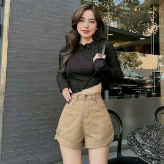 (Giá Sỉ)Quần Short,Quần Đùi Nữ  Kaki Co Giãn 4 Chiều Lai Lật, Form Đẹp Tôn Dán