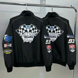Áo Khoác Dù NamNữ Racing Flag Jacket 2 lớp , Áo Khoác Gió có dây kéo dày dặn dành phượt thủ cá tính
