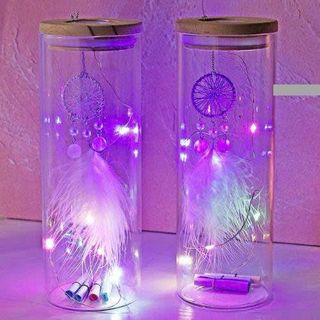 Bình Thủy Tinh Chuông Gió Có Đèn , Lọ Điều Ước Thủy Tinh Có Chuông Gió Decor Làm Quà Tặng, Quà Tặng Sinh Nhật