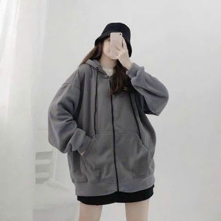 Áo Khoác Hoodie Zip Tay Phồng, Áo Khoác Nỉ Hoodie Trơn Nam Nữ Dây Kéo Nhiều Màu Form Rộng