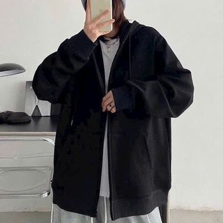Áo Khoác Hoodie Zip Tay Phồng, Áo Khoác Nỉ Hoodie Trơn Nam Nữ Dây Kéo Nhiều Màu Form Rộng