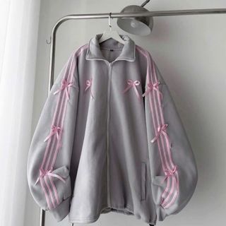 Áo Khoác Hoodie Zip Phối Nơ Viền Tay Nón 2 Lớp Trùm Qua Đầu Khóa Kéo Phao Vải Thun Nỉ Dày Dặn