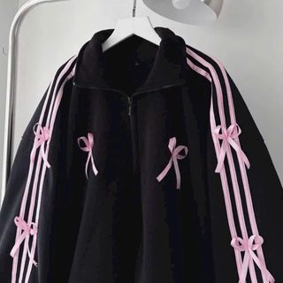 Áo Khoác Hoodie Zip Phối Nơ Viền Tay Nón 2 Lớp Trùm Qua Đầu Khóa Kéo Phao Vải Thun Nỉ Dày Dặn