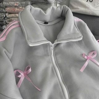 Áo Khoác Hoodie Zip Phối Nơ Viền Tay Nón 2 Lớp Trùm Qua Đầu Khóa Kéo Phao Vải Thun Nỉ Dày Dặn
