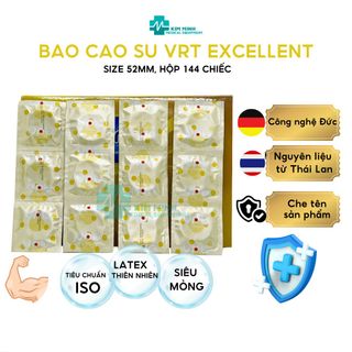 Bao cao su size nhỏ, bcs gia đình VRT Excellent hộp 144 chiếc size 49mm tiêu chuẩn Đức