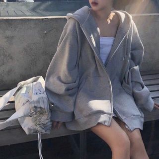 Áo Khoác Hoodie Zip Tay Phồng, Áo Khoác Nỉ Hoodie Trơn Nam Nữ Dây Kéo Nhiều Màu Form Rộng