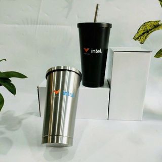 LY GIỮ NHIỆT INOX 500ML NHIỀU MÀU IN LOGO KÈM ỐNG HÚT