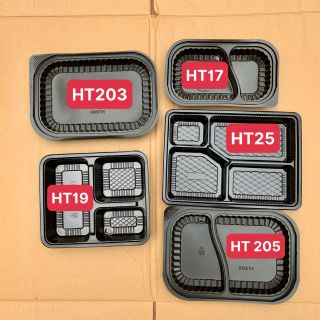 Combo 50 hộp Khay Nhựa Đế Đen Kèm Nắp, HT25 Dùng Để Đựng Đồ Ăn, Cơm Văn Phòng, Xôi, Bánh Ngọt,...