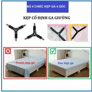 Set 4 kẹp ga giường có lớp đệm cao su  cố định chống xê dịch chất liệu inox không gỉ