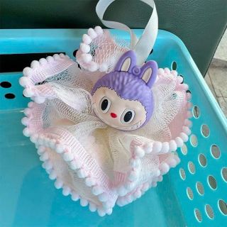 Bông tắm tạo bọt, bông tắm tròn to, bông tắm lưới Labubu ngộ nghĩnh ren bi cao cấp làm sạch da