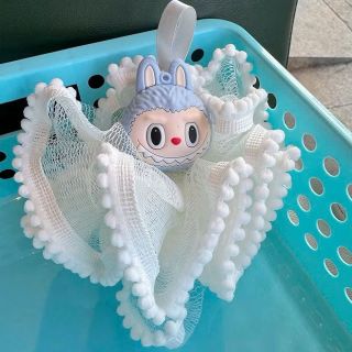 Bông tắm tạo bọt, bông tắm tròn to, bông tắm lưới Labubu ngộ nghĩnh ren bi cao cấp làm sạch da
