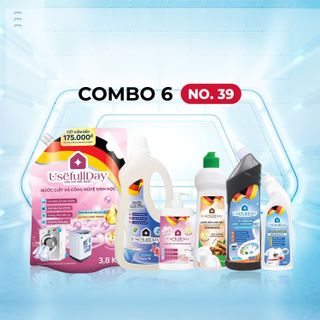 Combo 6 - No.39 Nước giặt xả hương sang trọng 3,8kg, nước rửa tay hương hoa, nước rửa chén hương quế, tẩy trắng tẩy mốc, nước lau sàn hương ly và tẩy toilet Usefull Day