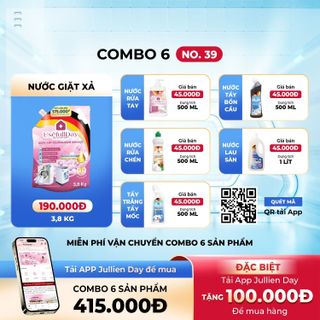 Combo 6 - No.39 Nước giặt xả hương sang trọng 3,8kg, nước rửa tay hương hoa, nước rửa chén hương quế, tẩy trắng tẩy mốc, nước lau sàn hương ly và tẩy toilet Usefull Day