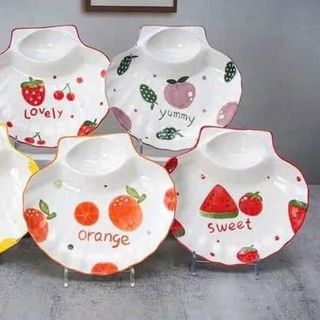 ĐĨA SỨ HÌNH VỎ SÒ HỌA TIẾT HOA QUẢ